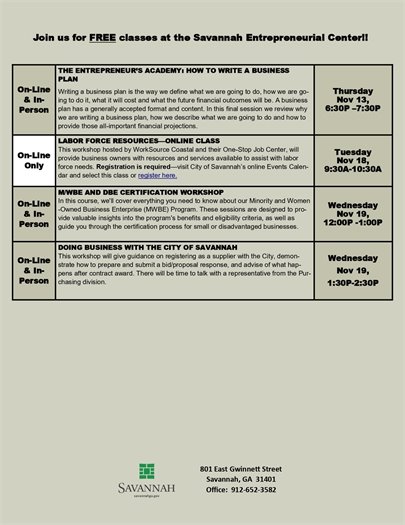 November Business Class Schedule Page 2