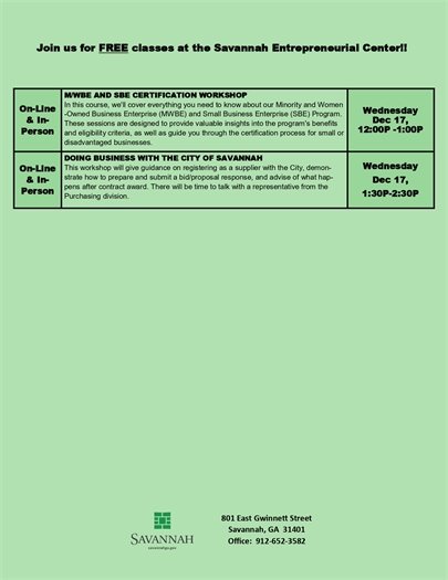 December Business Class Schedule Page 2
