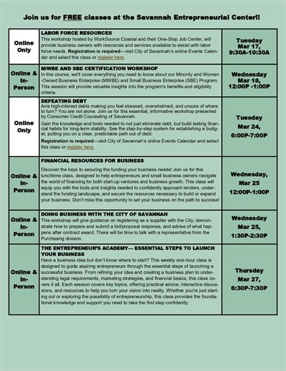March class schedule second page