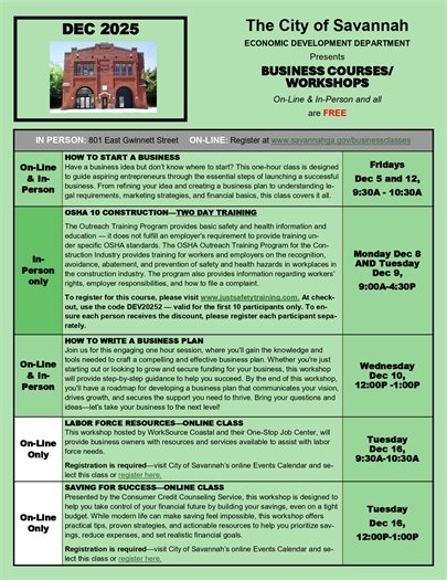 December Business Class Schedule Page 1