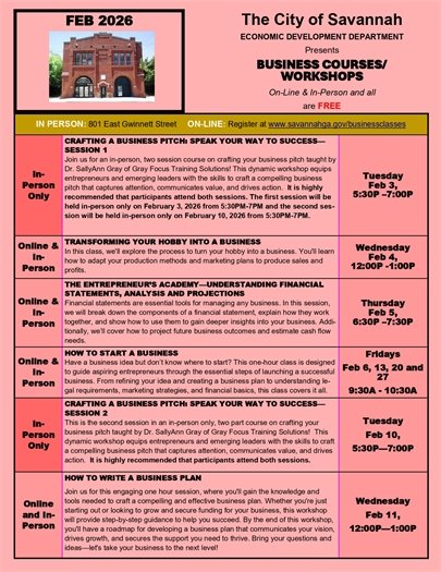 First page of February Class Calendar