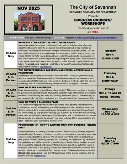 November Business Class Schedule Page 1
