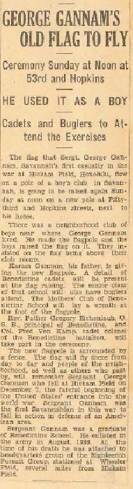 George Gannams Old Flag to Fly Newspaper Clipping