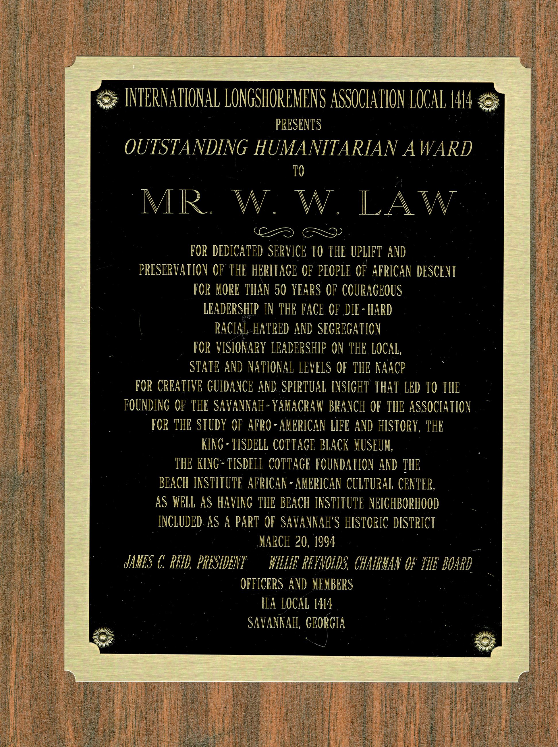 International Longshoremens Association Outstanding Humanitarian Award