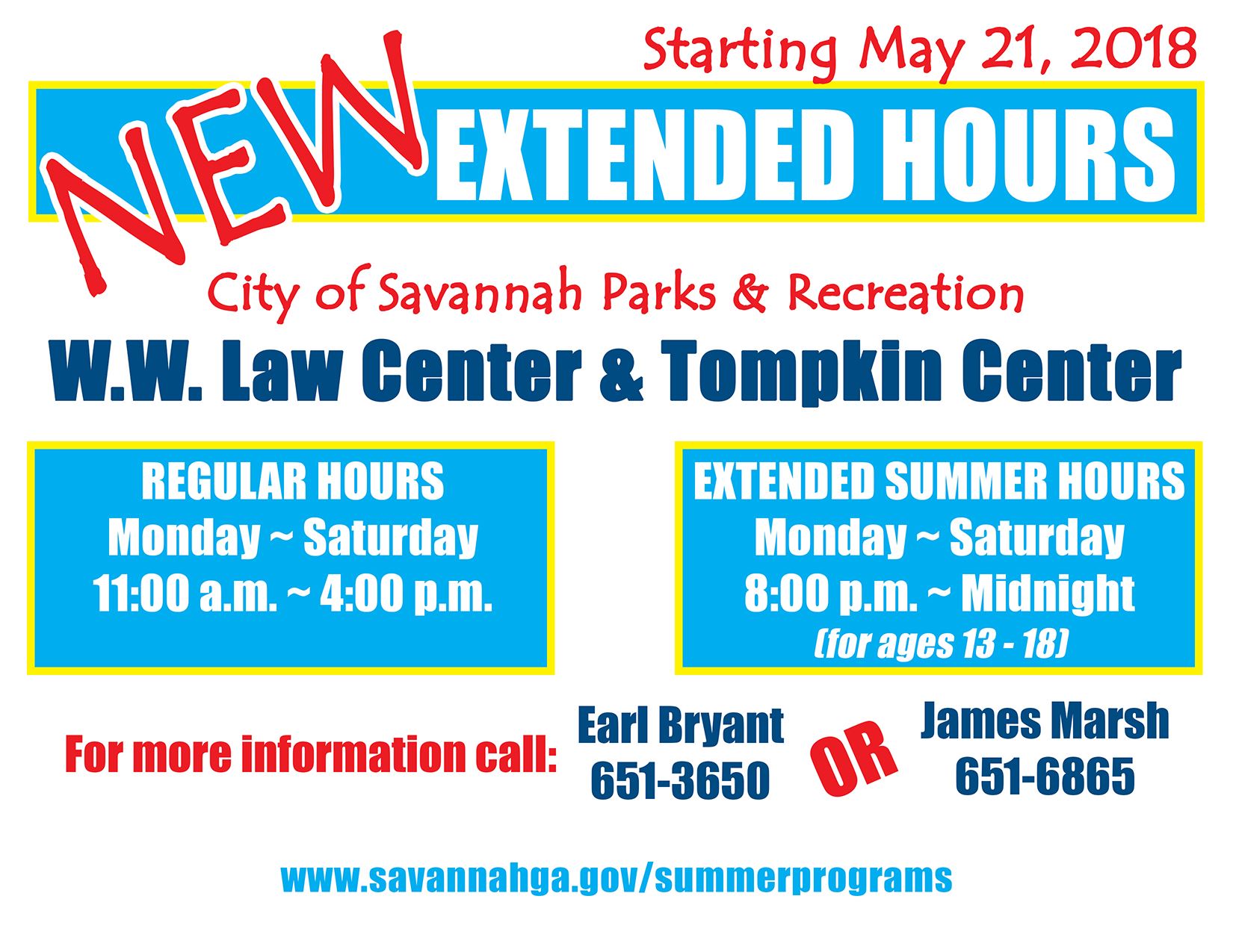 Extended hours Tompkin and WWLaw centers 05162018