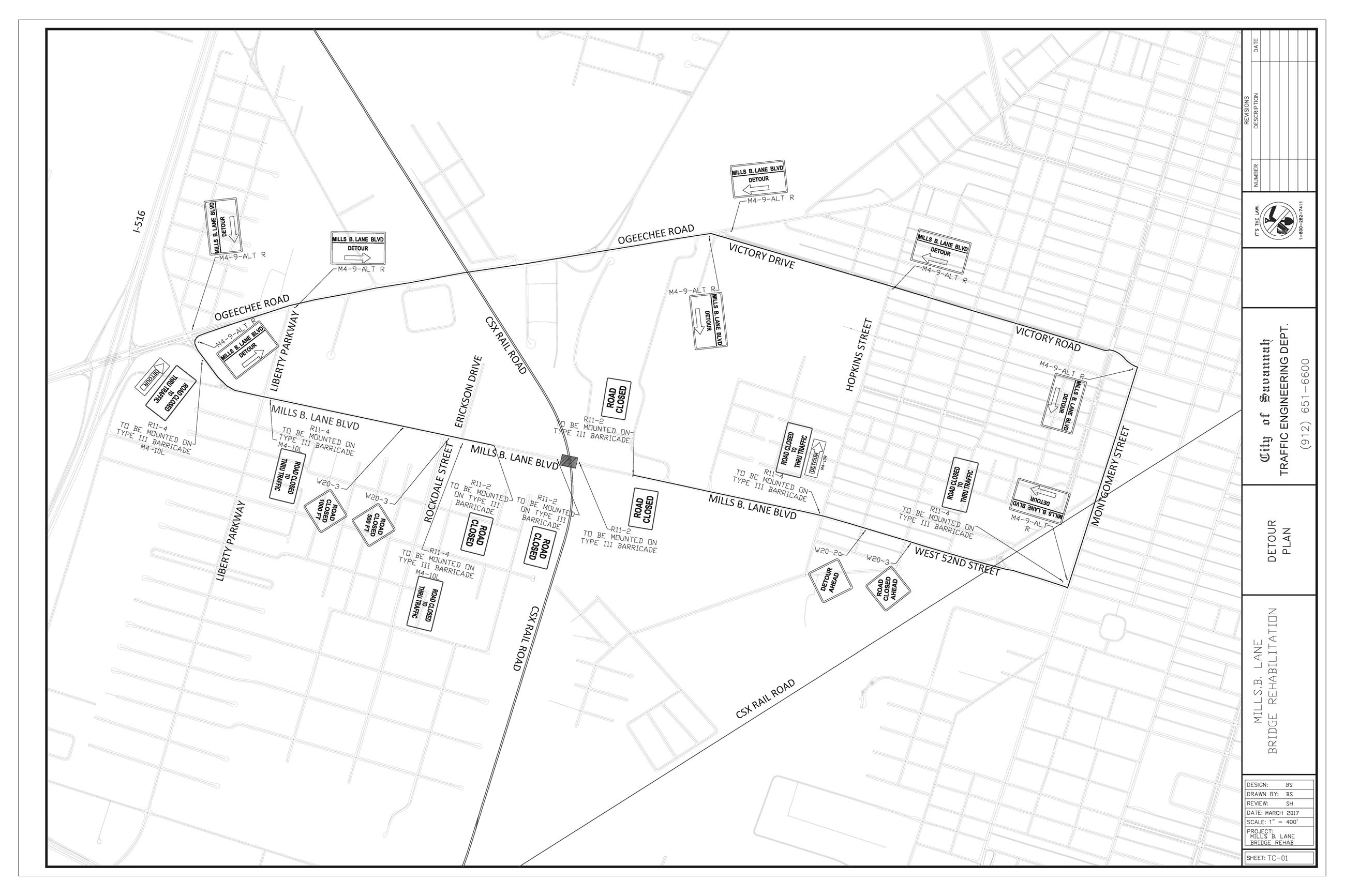 Mills B Lane Bridge Detour