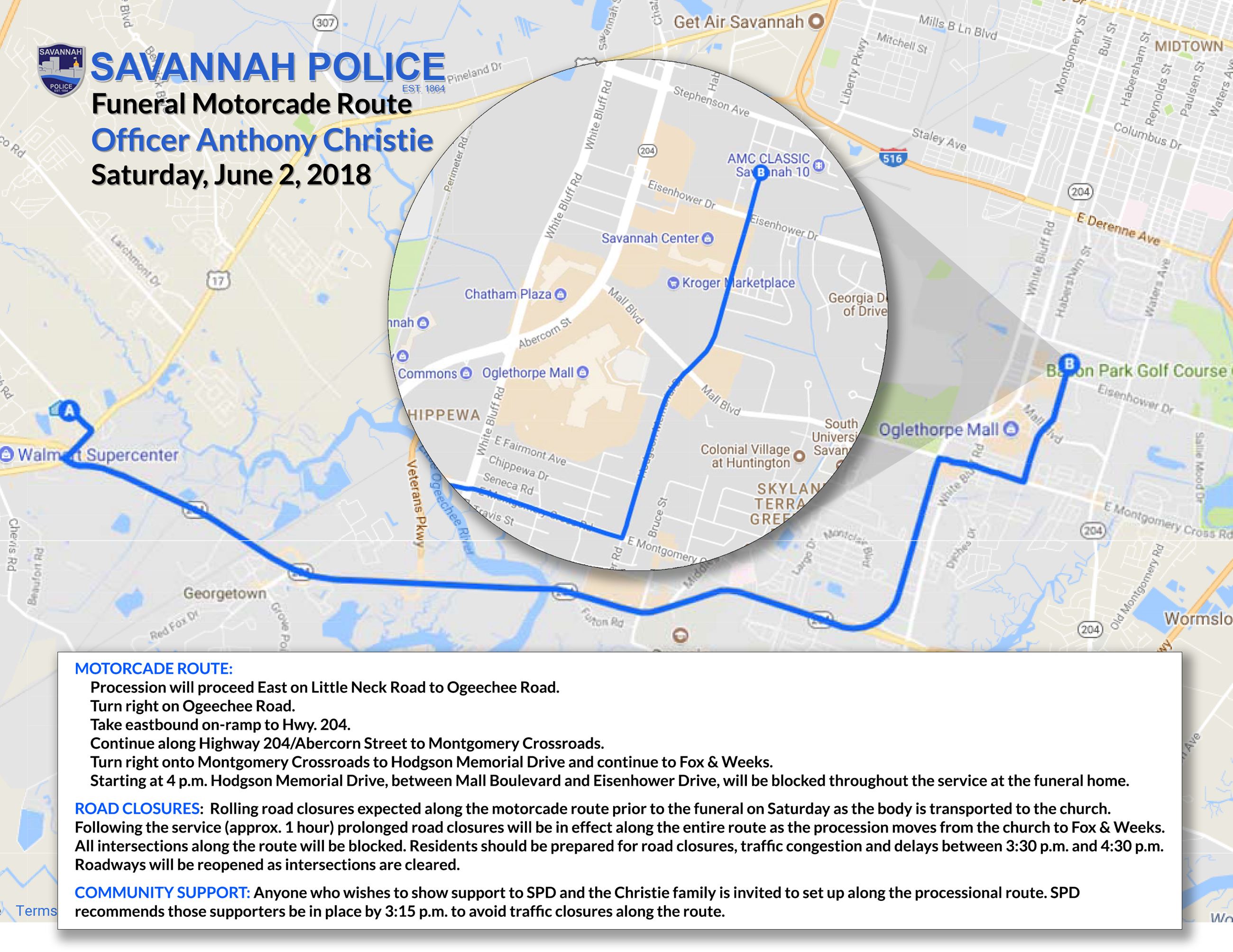 Officer Anthony Christie Funeral Motorcade route map 06022018 2